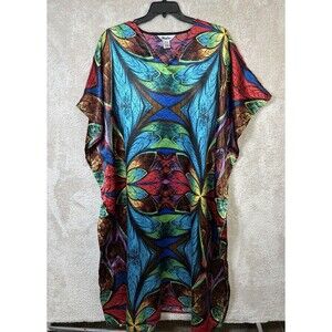 Winlar Caftan One Size Beach Lounge Wear MuuMuu Polyester Sapphire Stained Glass